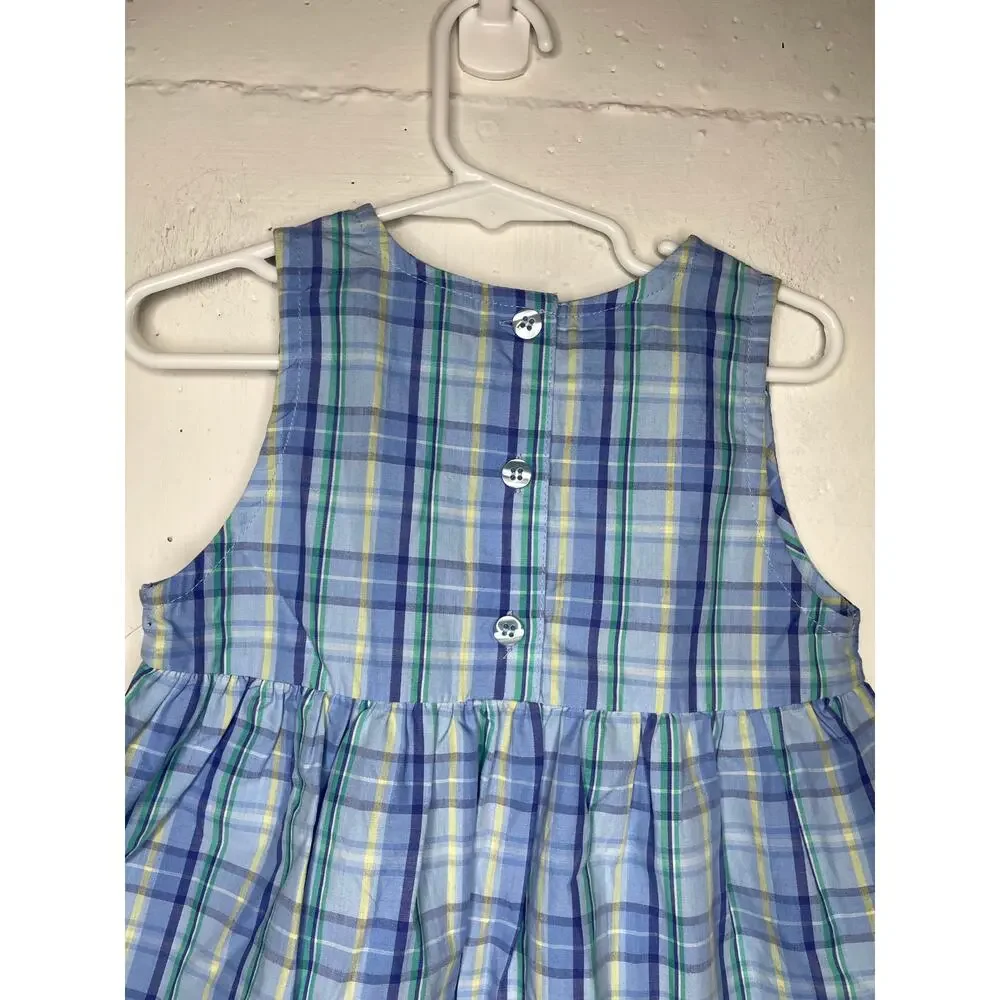 NEW Vintage Osh Kosh Girls Blue Plaid Dress Cotton 2T Sleeveless